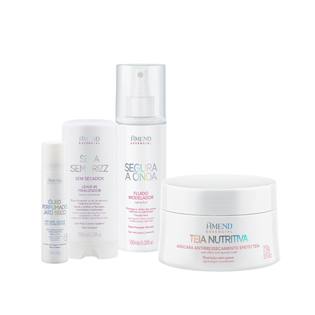 Kit Fluido Segura a Onda + Seca Sem Frizz + M&aacute;scara Nutritiva Efeito Teia + &Oacute;leo Jato Seco